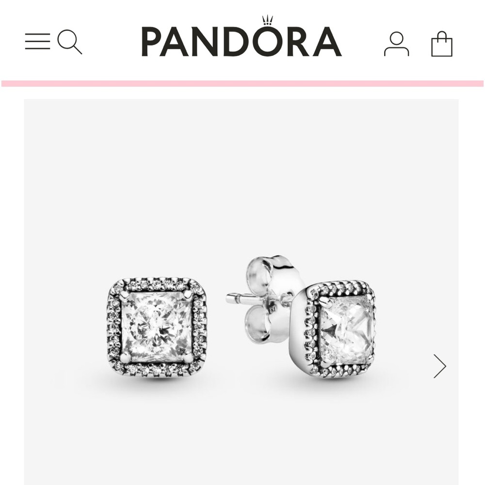 Pandora square sparkle halo stud earrings silver